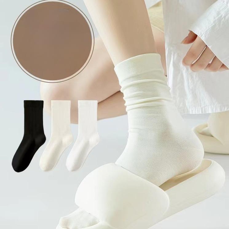 Product Introduction of Socks for Women2024 Spring and Fall New Japan and South Korea Four Seasons Simple Cotton Pile Socks Moon Socks Mid-calf Socks 8