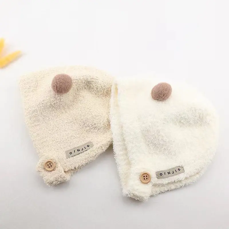 Mũ Len Dệt Kim, Ấm Áp Mùa Đông, Thiết Kế Dễ Thương, Có Bảo Vệ Tai, Có Nút, Thích Hợp Cho Mùa Thu Và Mùa Đông, Mũ Ấm Lông Cừu Nhồi Bông Cho Trẻ Em, Trẻ Em Và Trẻ Sơ Sinh 1