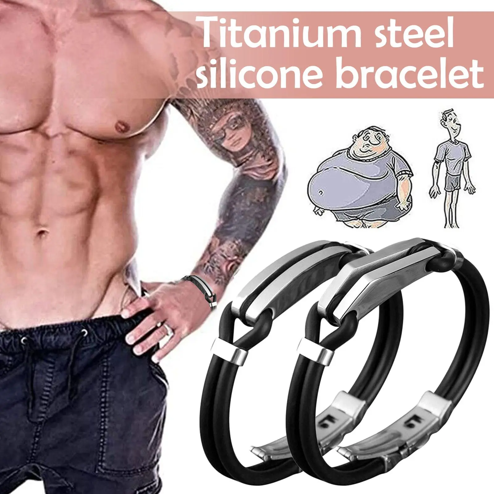 Fashionable Vintage Titanium Steel and Silicone Mens Bracelet Cuff G0A3