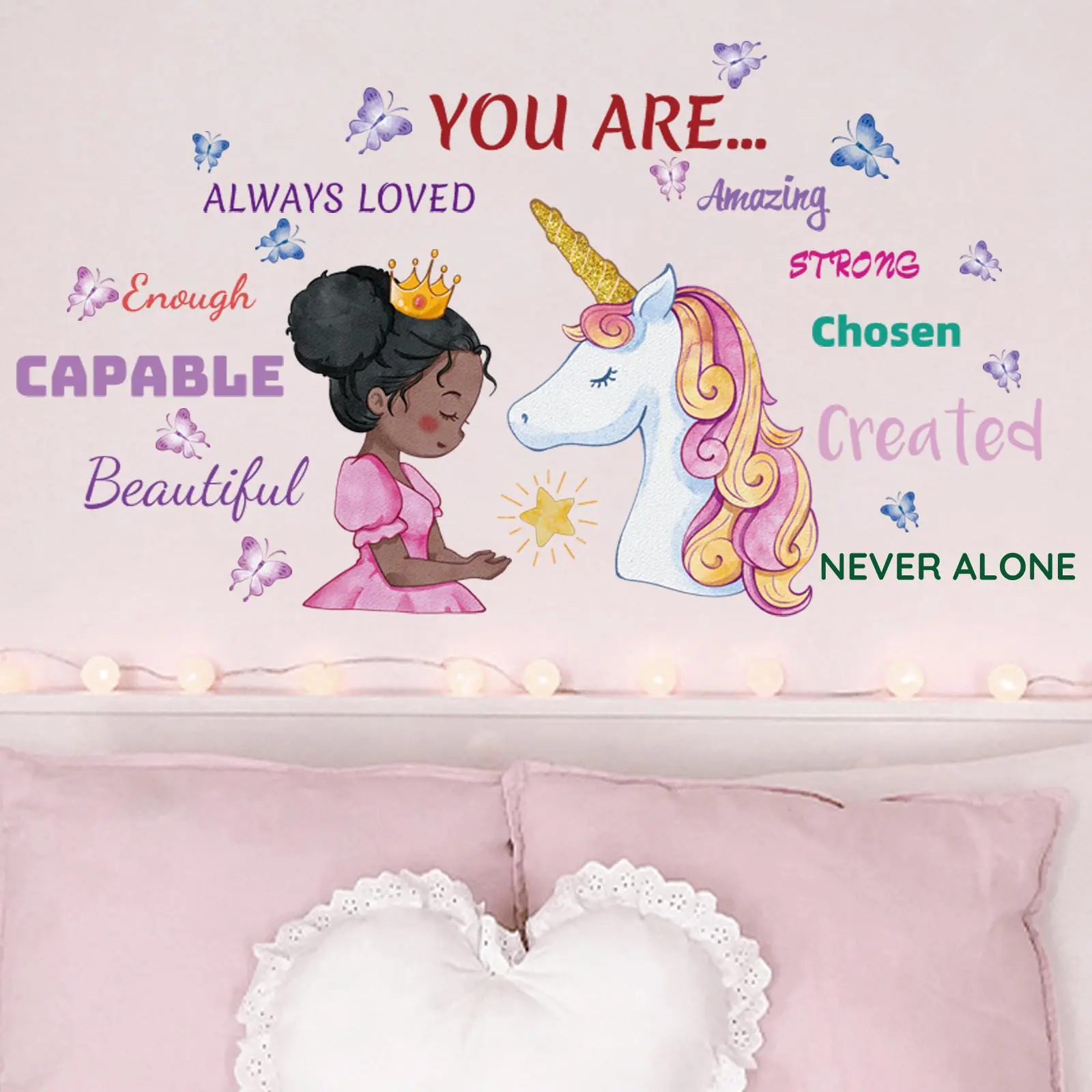 1 Set Cartoon Girl & Unicorn Pattern Wall Sticker, Slogan Graphic Creative Wall Decal For Home Bedroom Decoration