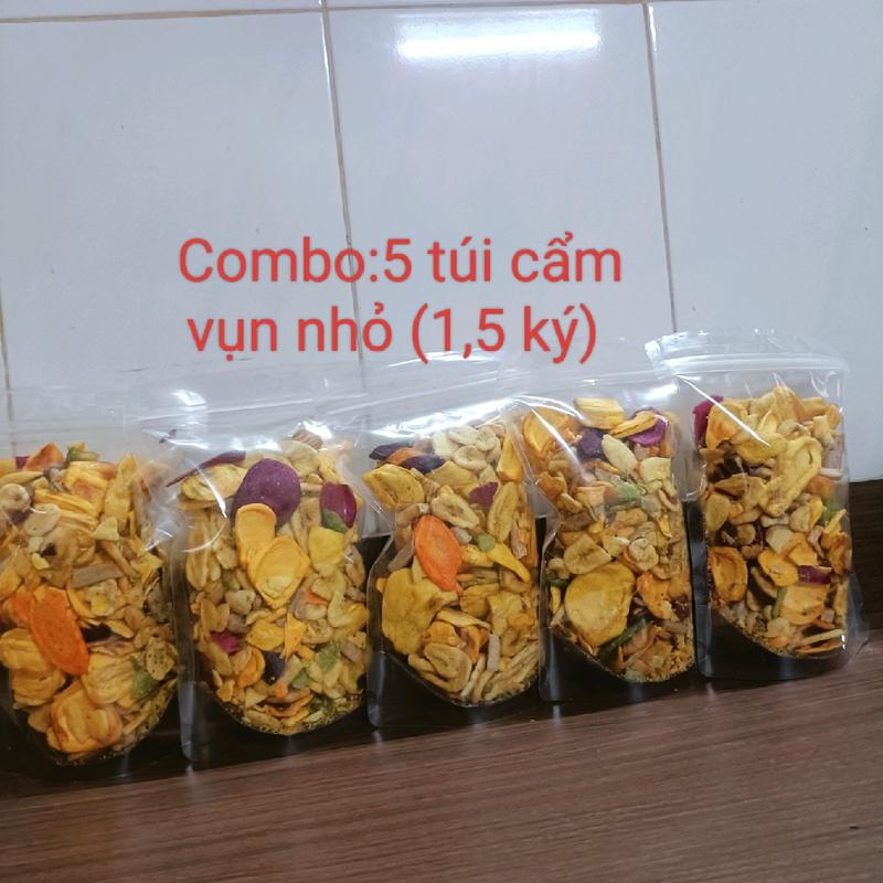  Combo 5 túi trái cây sấy thập cẩm vụn nhỏ tổng 1,5 ký  giòn ngọt thơm ngon đóng túi zip 2 mặt trong 