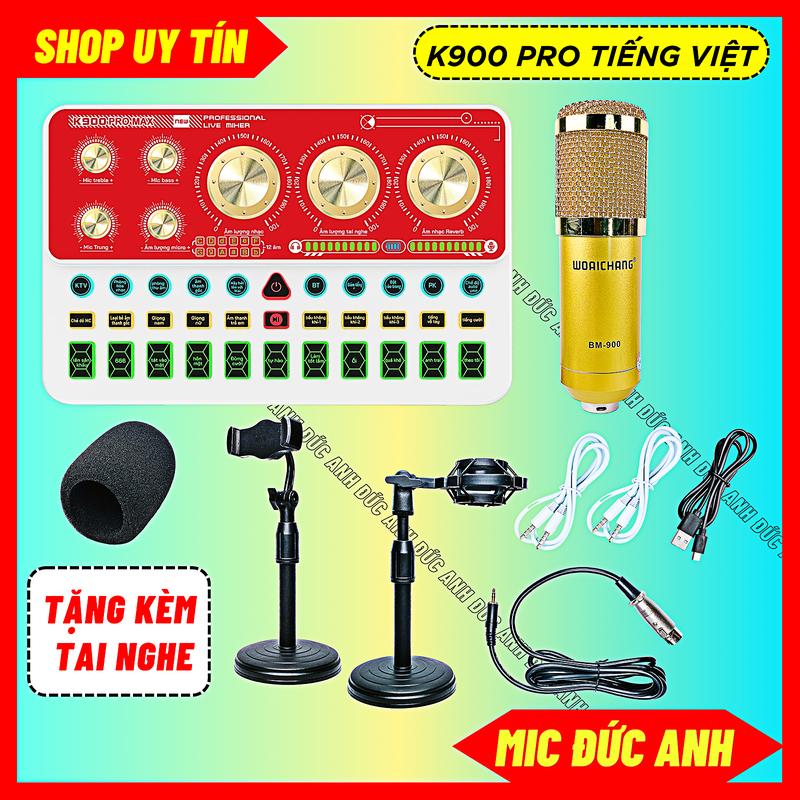Bộ Sound Card K900 Pro Max Tiếng Việt Kết Hợp Mic Thu Âm BM900 Chuyên Livestream Dùng Cho Điện Thoại Máy Tính Lap Top Nghe Nhạc