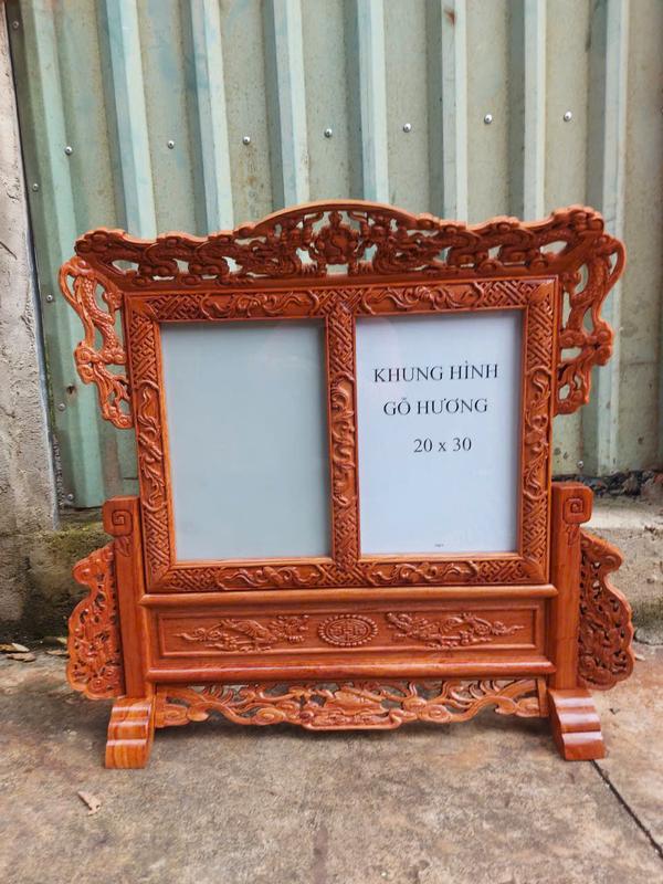  Khung ảnh thờ đôi tứ linh-khung hình thờ gỗ cao cấp kt mỗi ảnh 20x30 cm Decor Khung Tranh 