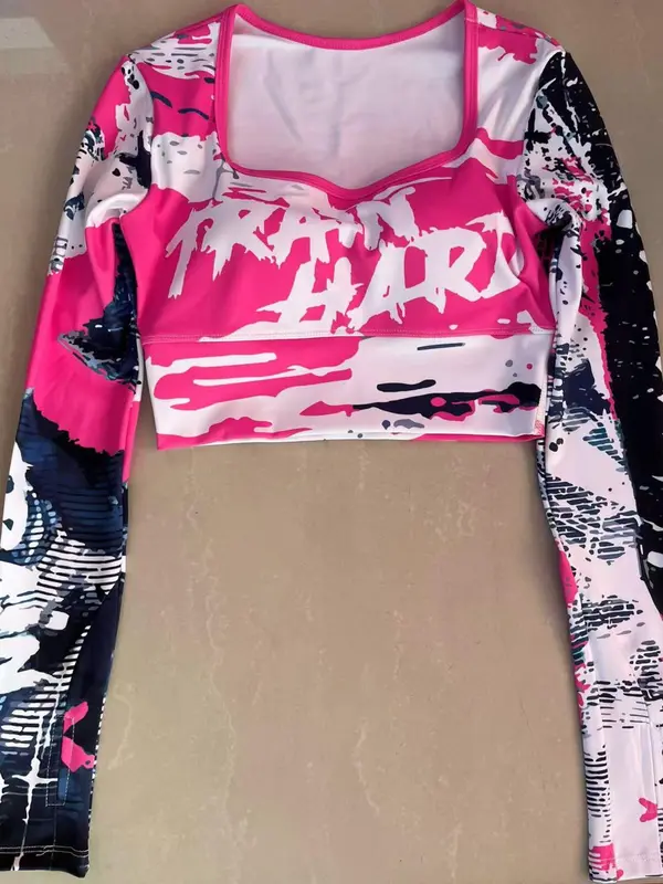 Women's Patchwork Print Crop Top & High Waist Leggings Set, Sporty Breathable Comfy Outfits for Yoga Gym Workout Running, Ladies Clothes for All Seasons 5