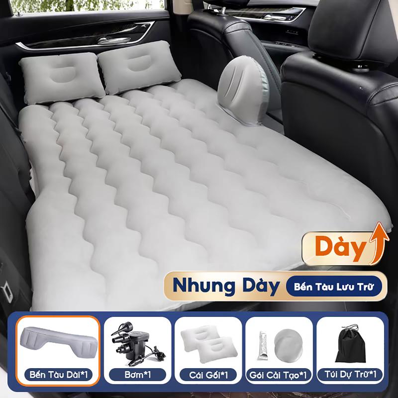 【6 Piece Set Đệm Hơi Ô Tô, Giường hơi ô tô Dày Dặn Cao Cấp Đổ xô xe hơi  4 5 7 chỗ, tặng kèm bơm điện, gối, miếng vá dự phòng