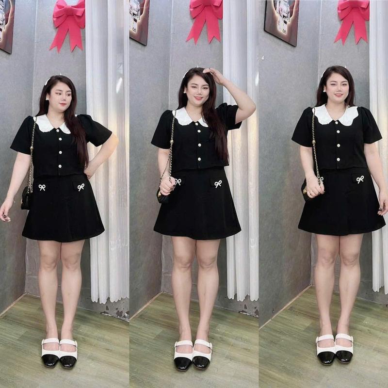 SET CỔ SÓNG PHỐI CHÂN VÁY A GÀI NƠ PHONG CÁCH NÀNG THƠ NHẸ NHÀNG BIGSIZE 55KG - 95KG CHO NỮ