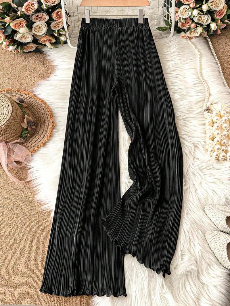 Product Introduction of Women's Solid Color Wide Leg Pants, Casual Comfy Trousers for Spring & Fall, Women's Bottoms for Daily Wear 2
