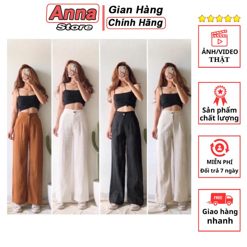 Quần ống rộng suông đũi dáng dài M404 Pants Nữ Women Kem