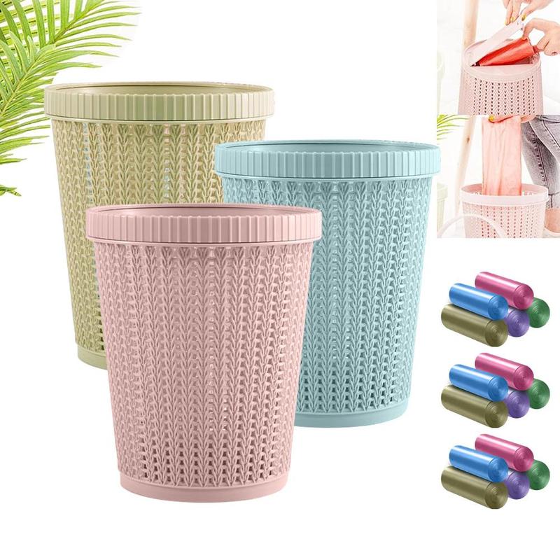 1set Convenient Bag Changing Trash Can Quick Easy Replacement Keeps Your Hands Clean With 5 Rolls Garbage Bags 8