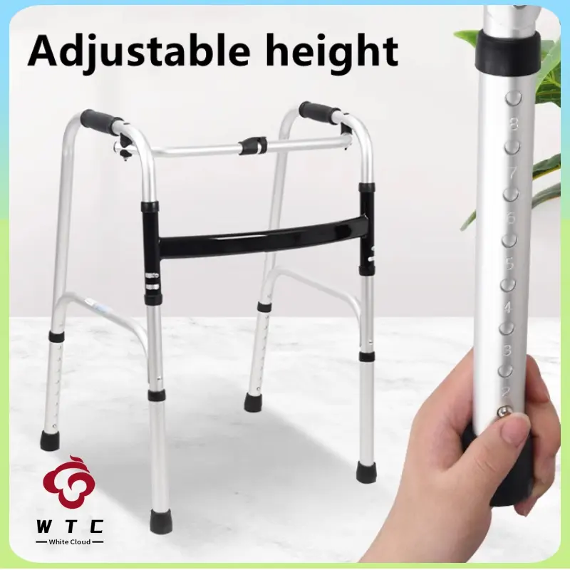 【WTC】Elderly Stainless Steel Folding Torque Walker Crutches Four-corner Elderly Walker Black
