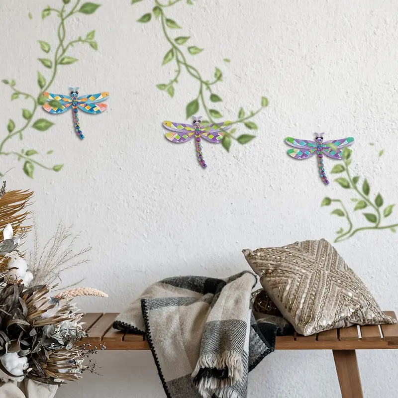 Dragonfly Pattern Wall Decor, Creative Metal Wall Art, Wall Hanging Decor for Home Farmhouse Living Room Yard Flower Garden Backyard, Ornaments 2