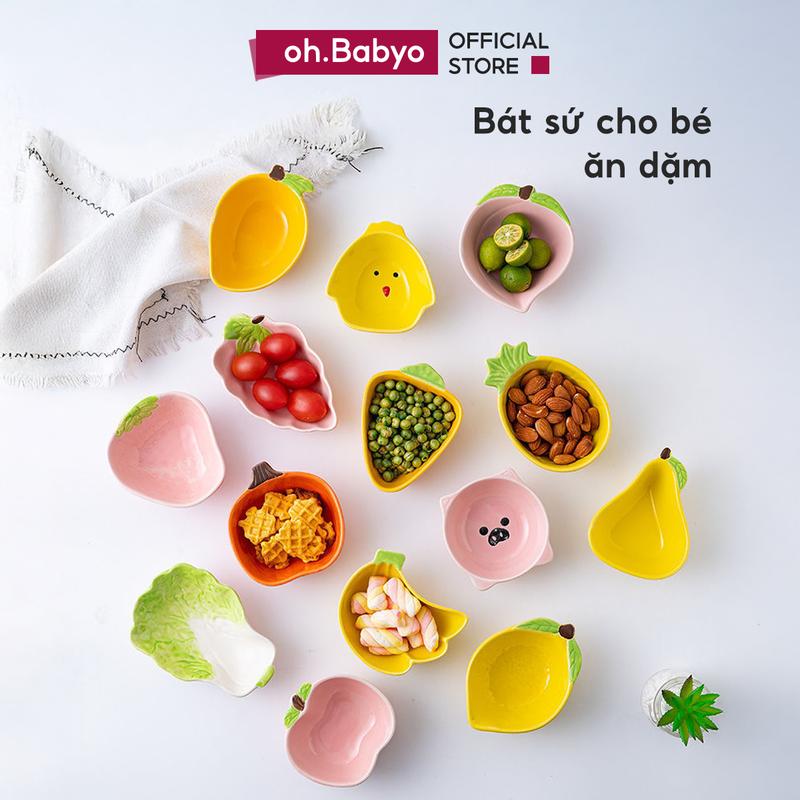 Bát Ăn Dặm Cho Bé Chất Liệu Gốm Sứ ohBabyo Chén Ăn Dặm Tô Đựng Nước Chấm Dụng Cụ Ăn Dặm Kiểu Nhật Voi