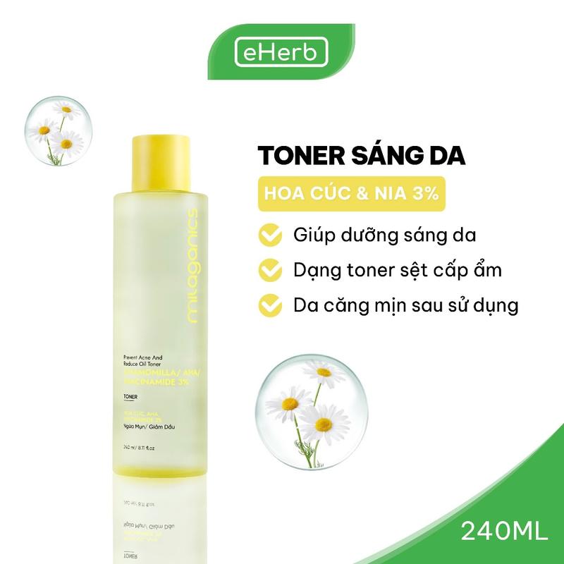 [MUA 2 GIẢM 50%] Toner Hoa Cúc AHA 5% MILAGANICS EHERB - Nước Hoa Hồng Cho Nam Hỗ Trợ Giảm Mụn 0