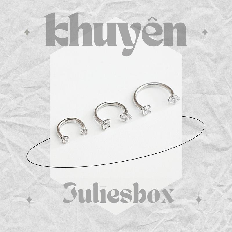 [1 Chiếc] [XỎ 1.6mm] Khuyên Tai Thép Y Tế CHỮ U Đầu Đá Tròn Màu Bạc Không Gỉ Sét Không Ngứa Bông Tai JuliesBox 66