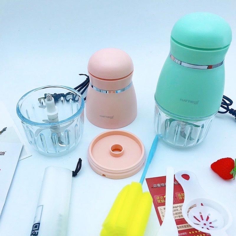 Phụ kiện máy xay Hattiecs cầm tay đa năng Cối thuỷ tinh - Dao 6 lưỡi - Nắp đậy - Cục điện... cho bé ăn dặm Nồi