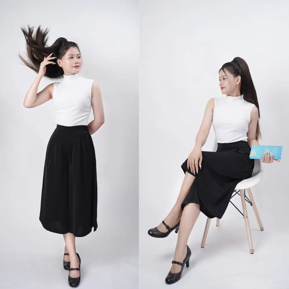 Quần Lửng Ống Rộng Dáng Váy, Quần Váy Thời Trang, Quần Váy Đẹp, Quần Lửng Ống Rộng Dài Qua Gối, Vải Luạ Nhập Cao Cấp Nữ Women Ong