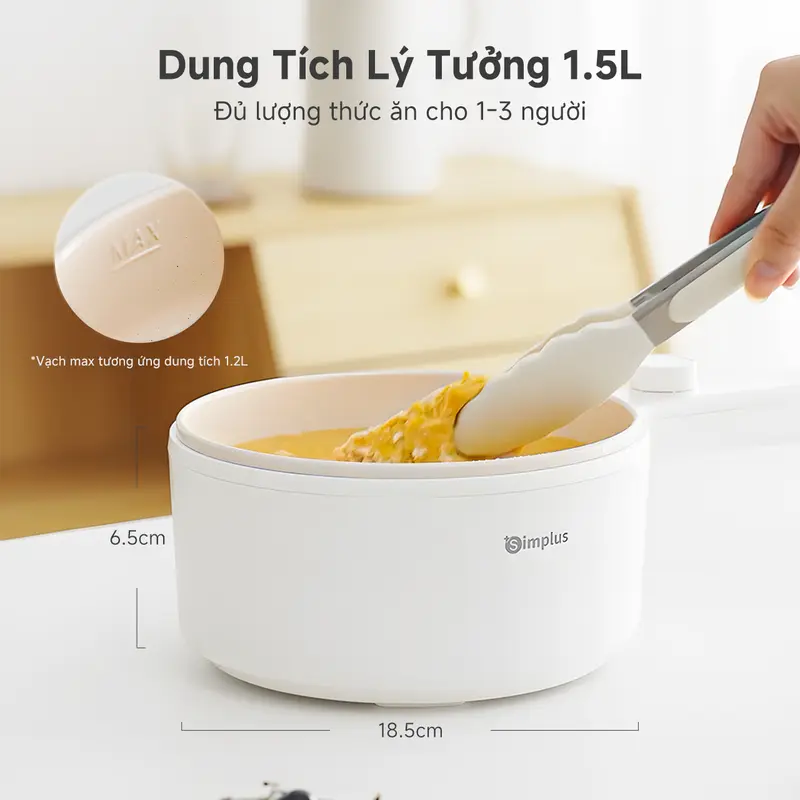 SP02 Nồi Lẩu Điện Đa Năng Simplus Dung Tích 1,5L DZGH002, Nồi Điện Nấu Ăn Kèm Xửng Hấp Bảo Hành 1 Năm Chỉ Đổi Không Sửa 1
