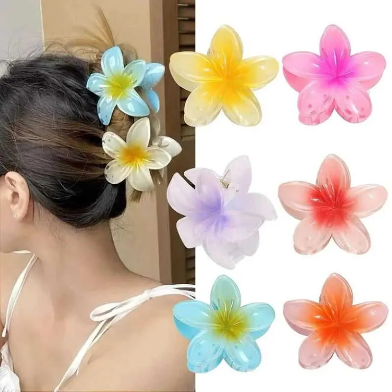 1 2Pcs Gradient Colored wer Acrylic Claws Clip Women Girls Sweet Hairpins Beach Hawaiian Style Hair Accessories