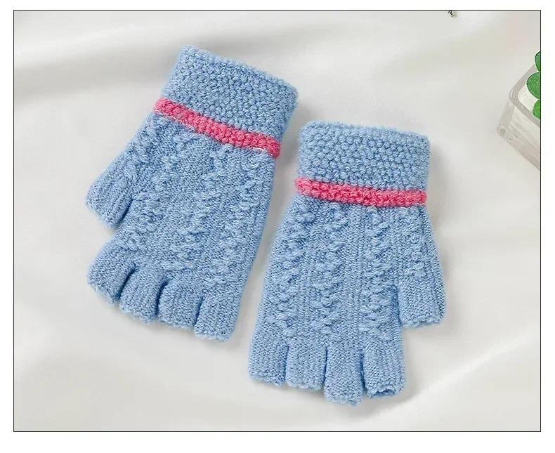 Product Introduction of Winter Warm Half Finger Gloves Jacquard Knitted Gloves for Students Writing Kids Fingerless Gloves Children Boys Girls 4-8T 17