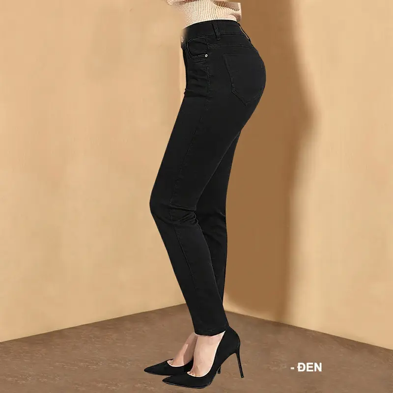 Quần Jean Nữ Trơn Lưng Cao Cotton Co Giãn 4 Chiều Dáng Skinny Hàng Thiết Kế Women Pants 6