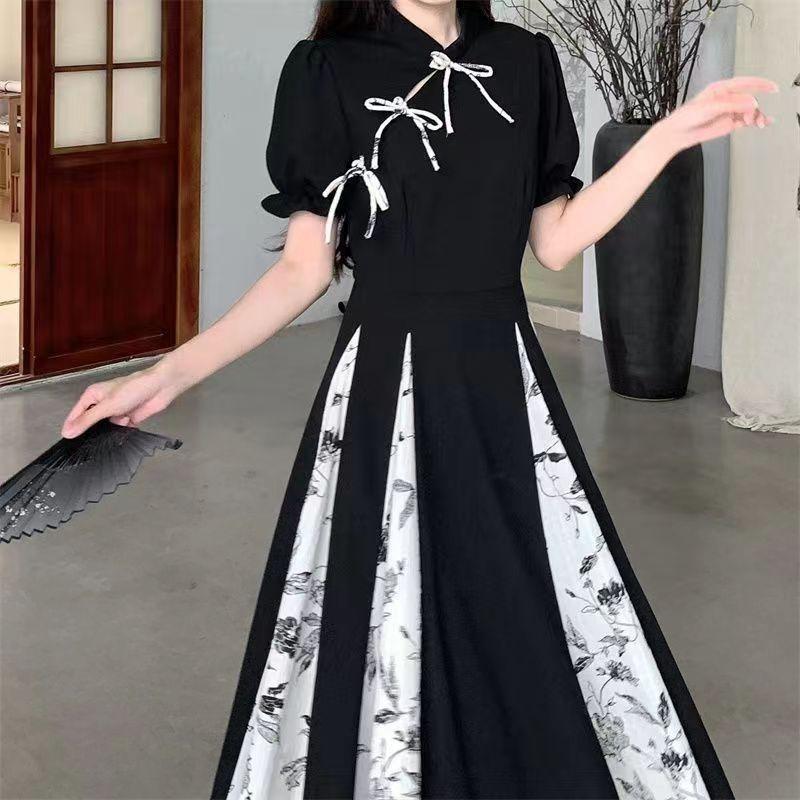 Váy Qipao Phong Cách Trung Quốc Phong Cách Quốc Gia Mới, Dành Cho Phụ Nữ, Mùa Xuân Và Mùa Thu, Ngoại Cỡ, In Cổ Điển Cao Cấp Chắp Vá, Váy Viền Lớn, Được Thu Thập Bởi 9865 Người 7