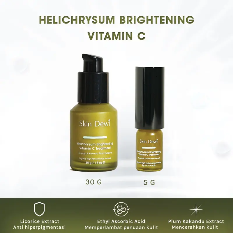 Skin Dewi Helichrysum Brightening Vitamin C Treatment (Mini Size 5gr) (Skincare Organic) mencerahkan  memudarkan Hitam Wajah Hyaluronic Essence Pencerah 3