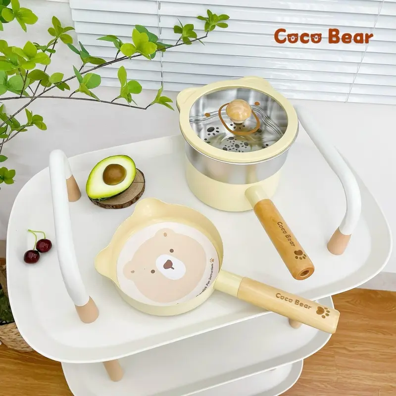 Bộ nồi chảo gấu Cocobear kèm thìa khuấy chống dính cho bé ăn dặm 6