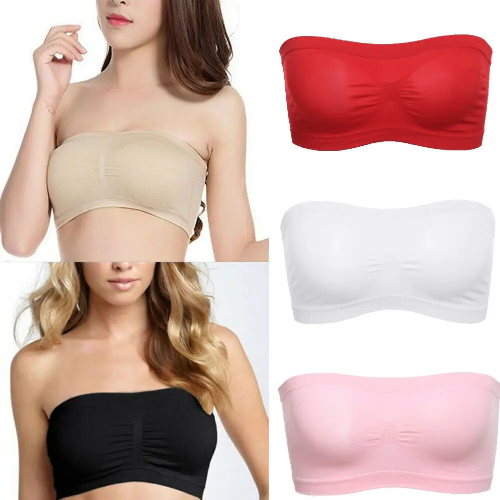 Women Sexy Bra, Solid Color Non-Padded Wire-Free Bralette, Bandeau Stretch Tube Tops, Wild Fashion Brassiere Lingerie