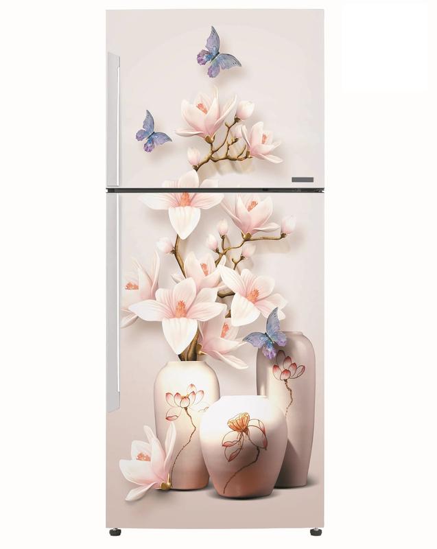  Decal dán tủ lạnh BÌNH GỐM TRẮNG - Miếng dán tủ lạnh chống thấm nước 