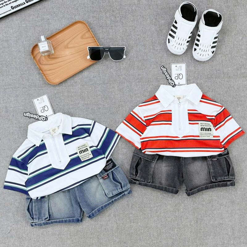 [Shin Kids] (10-26kg) Áo Sọc Vải Cá Sấu Phối Quần Jean Túi Hộp Dành Cho Bé Trai . Đồ Tết Bé Trai 2025