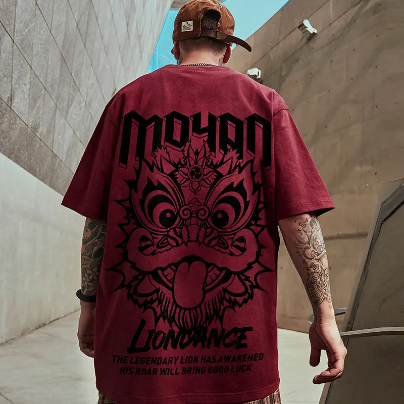 2024 New National Fashion Lion T-shirt Fat Men's Fashion Ins Short Sleeve Fashion Brand Loose Summer plus Size Half Sleeve Menswear Top