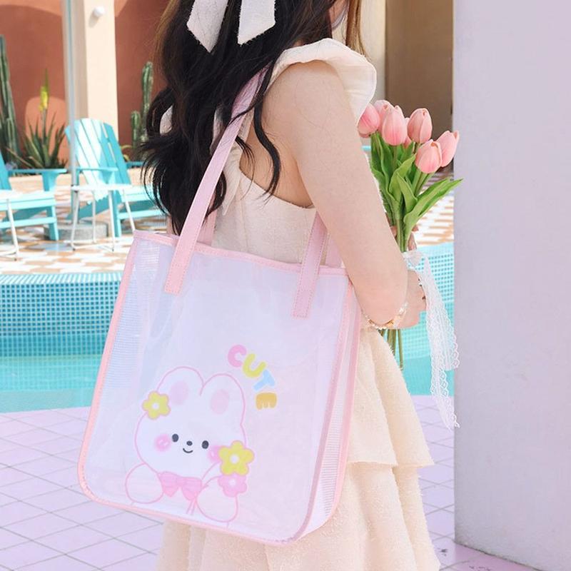 Túi Tote Thạch Trong Suốt Cho Nữ, Túi Xách Thời Trang Dung Tích Lớn, Không Thấm Nước, Trong Suốt, Túi PVC 6
