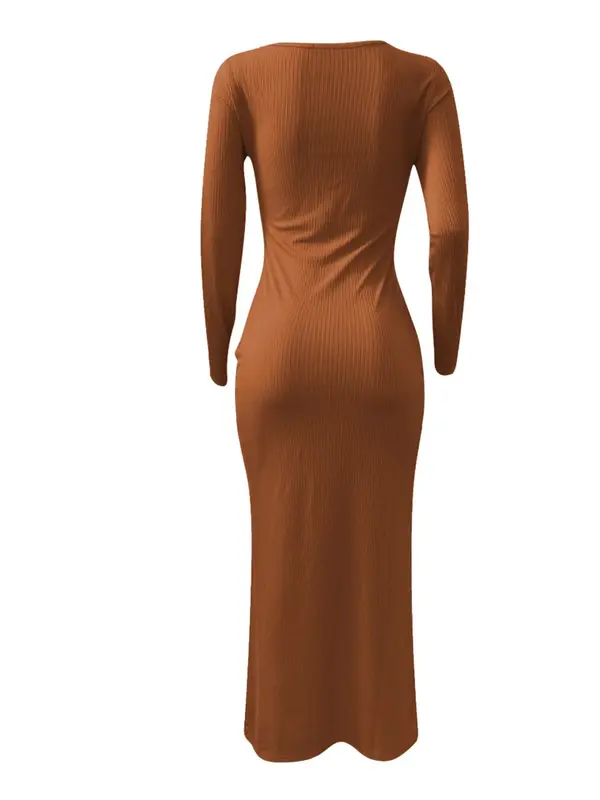 Women's Plain Ribbed Bodycon Dress, Casual Long Sleeve Ribbed Dress for Spring & Fall, Women's Clothing for Daily Wear 8