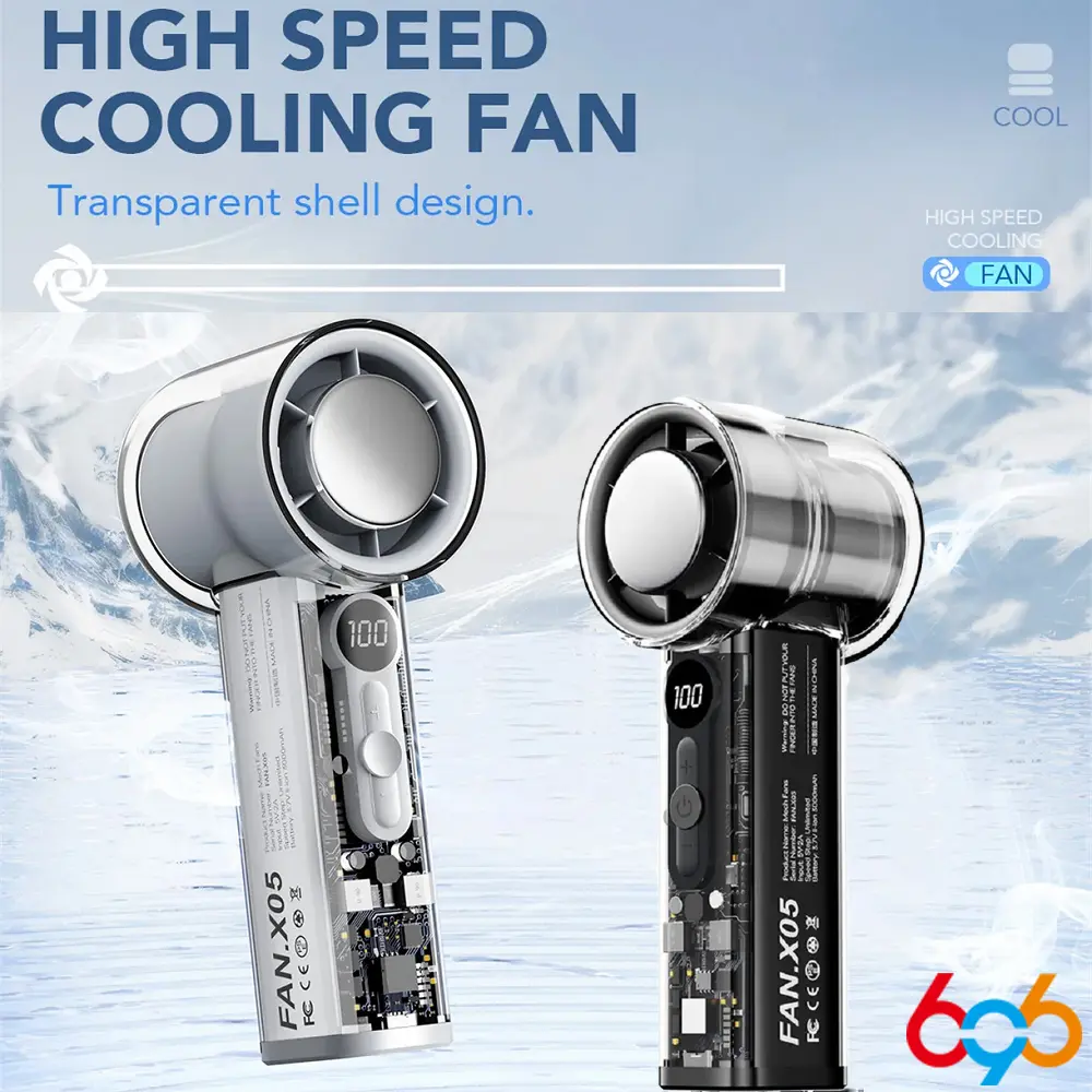 Quạt USB Cầm Tay Turbo Bán Trong Suốt Mecha, Hàng Mới Về, Cầm Tay, Có Thể Điều Chỉnh 100 Mức Độ, Quạt Mini, Thiết Bị Cầm Tay Ngoài Trời Thời Trang