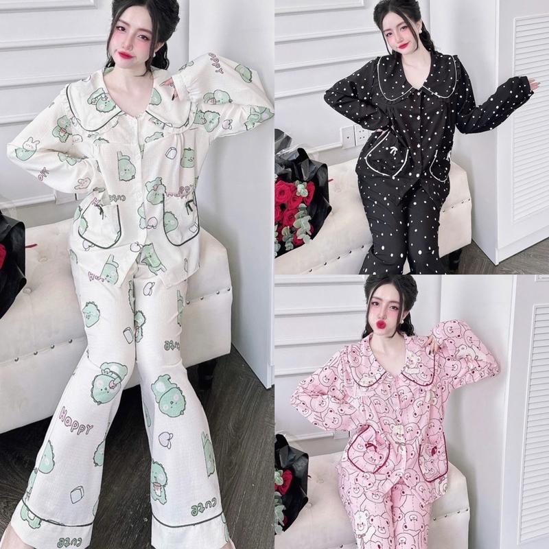 Đồ ngủ Bigsize dài 50-100kg chất xốp mềm quần dài pijama lụa bộ pijama  lụa pijama  lụa