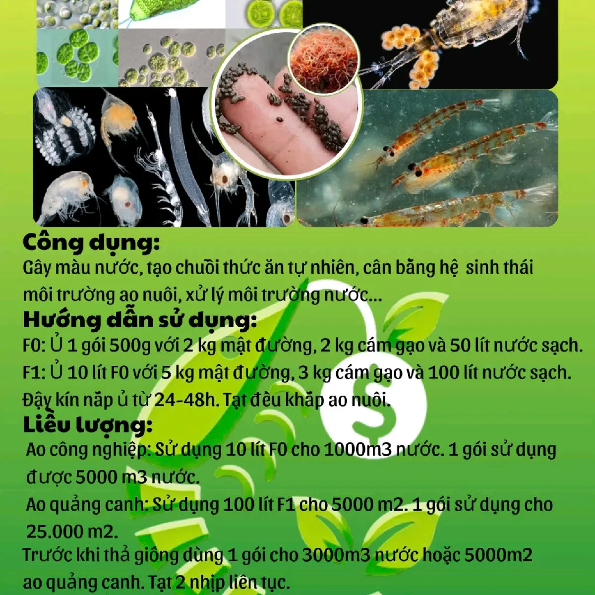vi sinh gây tạo thức ăn tự nhiên cho tôm cá ,cải thiện môi trường nước, thúi đáy ao