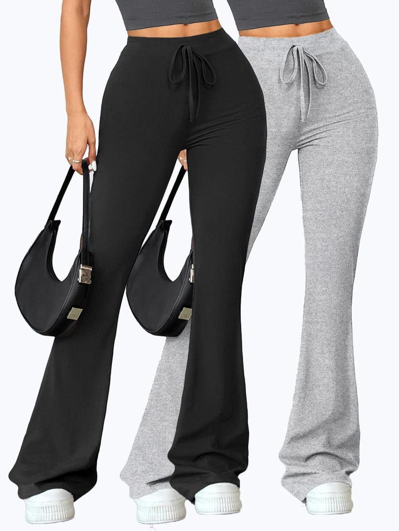 Product Introduction of Women's Solid Drawstring High Waist Flare Leg Sports Leggings, Casual Comfy Breathable Bell Bottom Sweatpants for Yoga Gym Workout Running, Ladies Sportswear for Fall & Winter 1