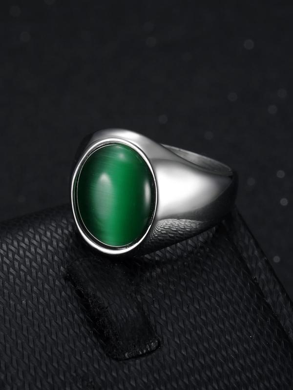 Simple Round Shaped Artificial Gemstone Decor Stainless Steel Ring, Punk Men's Stainless Steel Multi Size Ring, Party Accessories 3