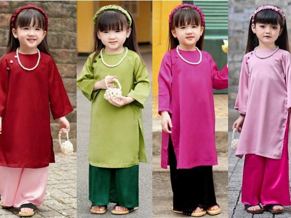 Áo dài cách tân cho bé, áo dài mặc đi chơi đi tiệc mặc tết cho bé,chất liệu lụa tây thi,đính khuy mềm mại