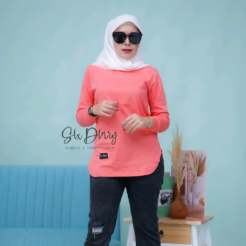 Atasan Wanita Six Diary Kaos Polos Oval Warna Salem 3