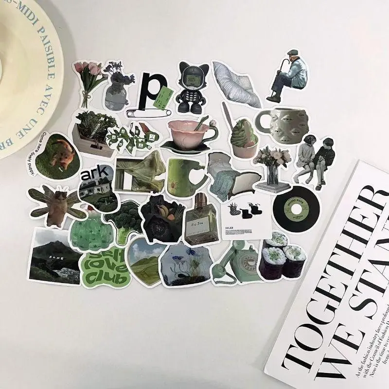 Green Themed Sticker, 63pcs/set Waterproof Self Adhesive Decorative Sticker, DIY Decals for Water Bottle, Laptop, Phone Case, Scrapbooking, Journal Making, Cover 3