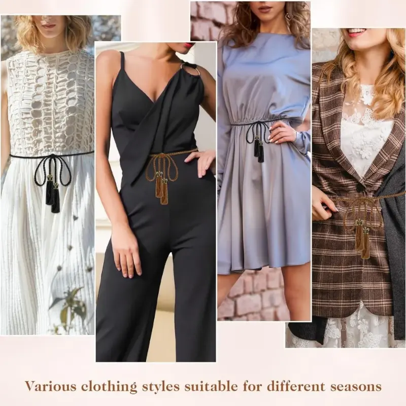 Women's Skinny Tassel Braided Waist Belt Braided Waistband for Dress Trendy Dress Decorative Handwoven Belt for Skirt Dress 5
