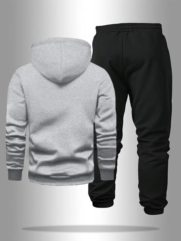 Men's Letter Print Drawstring Hoodie & Pocket Sweatpants Two-piece Set, Casual Long Sleeve Hooded Top & Jogger Pants for Fall & Winter, Men's Two-piece for Daily Wear, Mens Paris Tracksuit, Winter Outfits, 2000s Streetwear Outfits 3