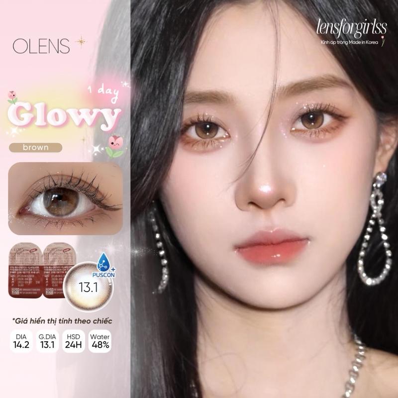  Lens 1 NGÀY hiệu ứng phủ bóng GLOWY BROWN chính hãng Olens - chất liệu: Puscon - G.DIA: 13.1mm - Độ cận: 0.00 - 7.00 