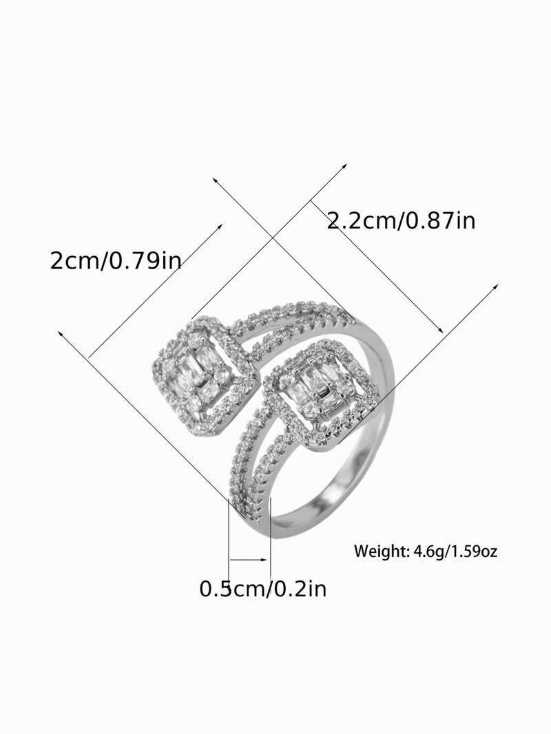 Product Introduction of Luxury Rhinestone Decorated Square Design Cuff Ring, Fashion Jewelry Accessories for Women, Engagement Wedding Anniversary Party Holiday Jewelry Gifts 9