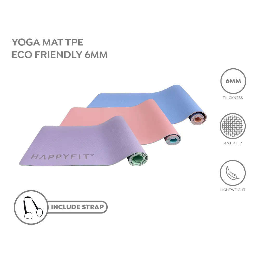 HAPPYFIT FREE Strap Yoga Mat TPE 6mm Matras Yoga Matras Olahraga
