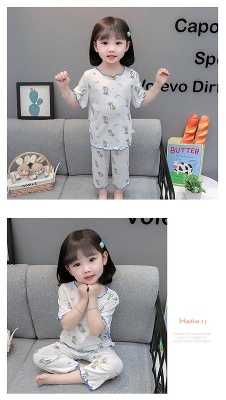 Product Introduction of ชุดนอนเด็ก ชุดฤดูร้อน ทำจากผ้าไหมน้ำแข็ง สำหรับเด็กผู้หญิง บาง เหมาะสำหรับเครื่องปรับอากาศ ดีไซน์ลูกไม้และลายการ์ตูน แขนสั้น ชุดเลานจ์ 7
