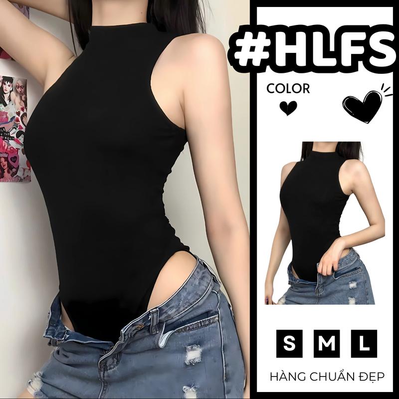 [CÓ SIZE] Áo Bodysuit Ba Lỗ Cổ Cao 3 Phân HLFS Áo Liền Thân Sát Nách Bodysuit Nữ Ôm Body Sexy Quyến Rũ Chất Thun Tăm Lạnh Bodysuit Nữ