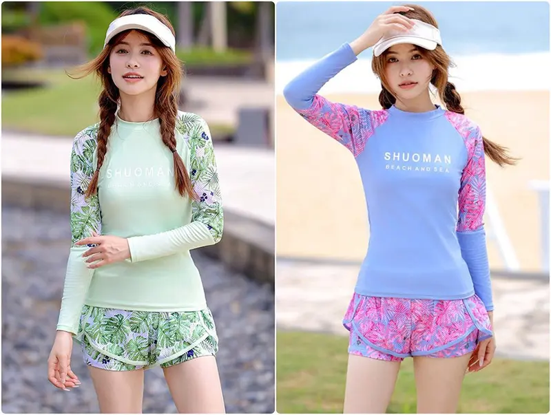 Đồ Bơi Cho Bé Gái tay dài , Bộ Bơi Mẹ Và Bé HB2406 Họa Tiết Florida In 3D Chất Liệu Co Giãn Cho Bé Từ 16-66kg 2