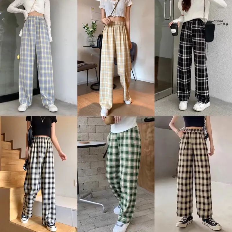 Quần ống rộng lót lông mềm mịn, Quần lót lông dáng suông kẻ thời trang thu Đông Hot Trend cho nữ